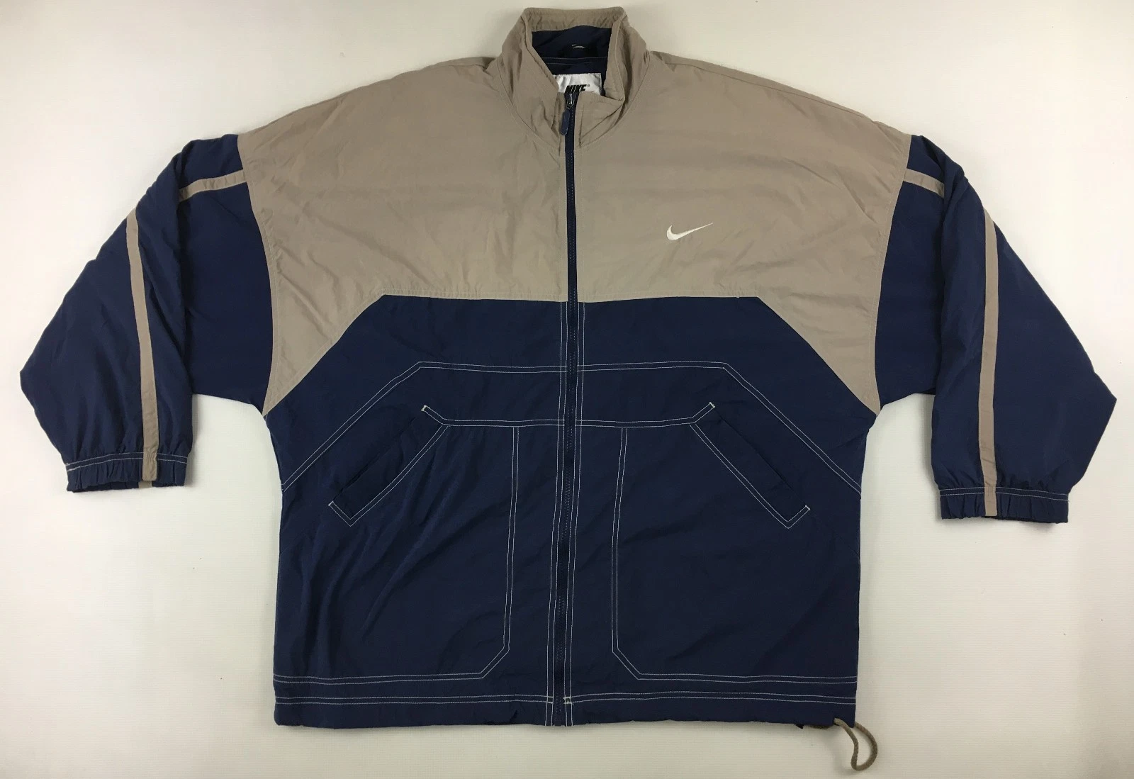 Nike 1990s jacket white label color block full zip beige & blue vintage mens XL