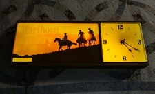 MARLBORO CIGARETTE SIGN SMOKING COWBOY LIGHT UP CLOCK PHILIP MORRIS SERVICED