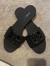 Dolce&Gabbana Women's Black Slide Sandals Slip On Logo Accent Casual Summer