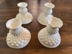 🎀 Four (4) Fenton Hobnail Milk Glass 4” Candle Holders. Vintage