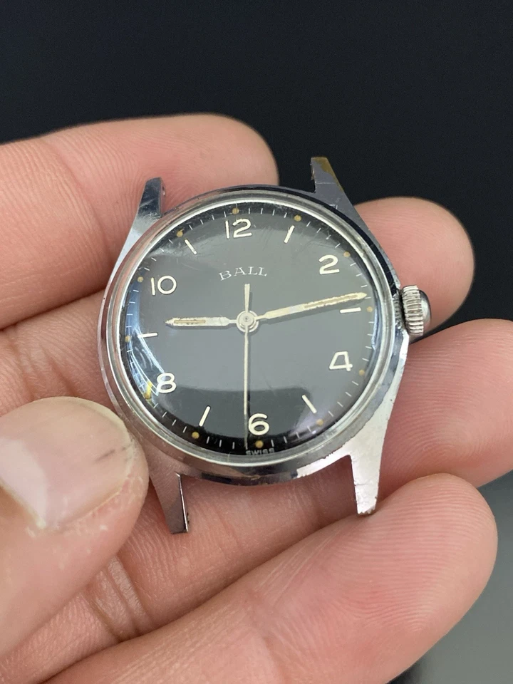 Ball Military Style 30mm Case Manual Wind VTG Men's Black Dial Watch - WORKS - Image 2 of 4