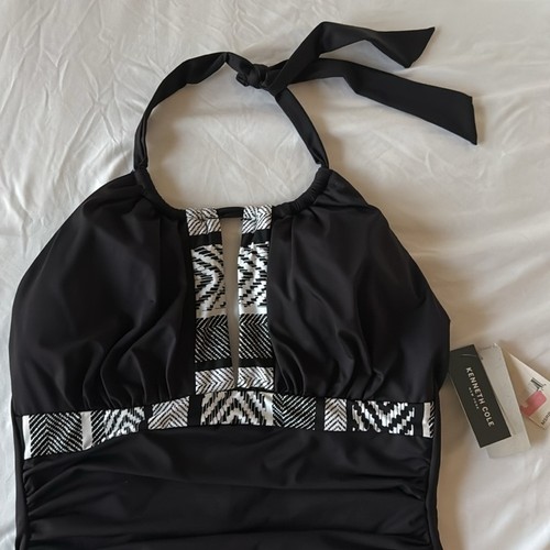 Kenneth Cole New York black and white halter one piece bikini size XL - Picture 2 of 7