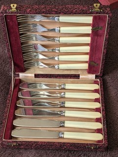 Vintage Fork & Fish Knives in Small Canteen Silver Plated EPNS A Set of Six