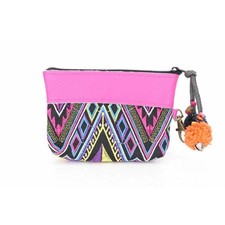 Leather Trim Embroidered Geometric Coin Purse - Thailand