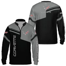 Custom Name - Men's Corvette C7 Zip Logo Black Long Sleeve Shirt All Size