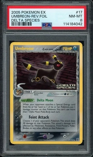 2005 POKÉMON EX DELTA SPECIES #17 UMBREON-REVERSE FOIL PSA 8 NEAR MINT