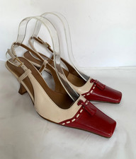 Vintage Y2K Nine West Red Ivory Square Toe Spectator Slingback Heels Tassels 7