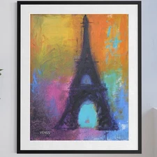 11x14 Eiffel Tower Original Painting GICLEE PRINT Abstract Impressionism Art