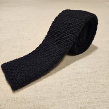 Chunky Navy Blue Square Knit Tie Necktie Wool or Cotton 53"x2.25"