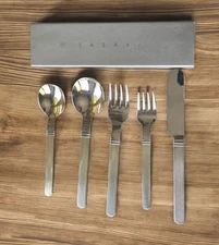 5 Piece Sasaki Rigadin Stainless Vignelli Design Silverware Flatware F12-5PS NOS