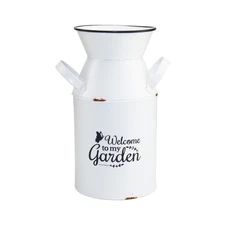 8.26" High White Decorative Vase with Letter Pattern Galvanized Metal Milk Ca...