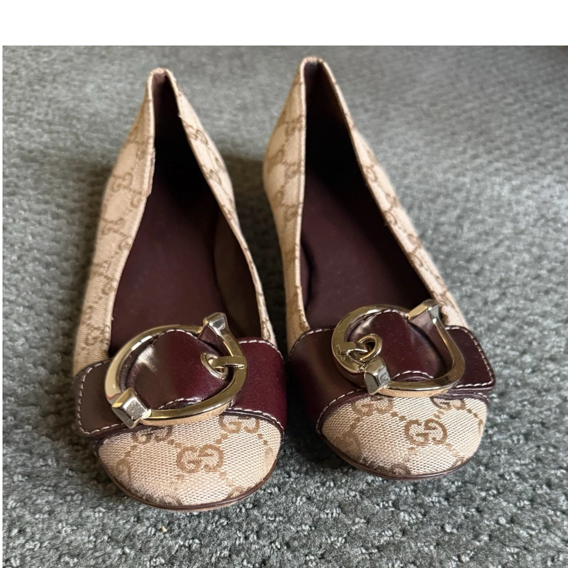 GUCCI ハイヒール デニム GG柄 36C スクウェアトュ モノグラム Gucci New Denim GG Malaga Kid Womens Princetown Slippers 36 Grey