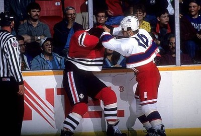 Tie Domi Winnipeg Jets fights with Stephane Matteau Chicago Blackh- Old Photo