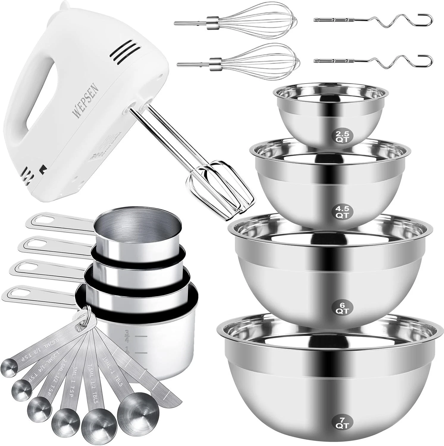 Hand Mixer Electric Mixing Bowls Set 4 Nesting Stainless Steel Mixing Bowl