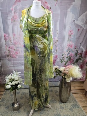 B Apparel Vintage Silk Blend Y2K Green Abstract Beaded Maxi Dress - Size 12/14