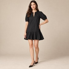J.Crew Delilah Dress WMNS XXS Black Drop Waist Puff Sleeve Cotton Poplin Preppy