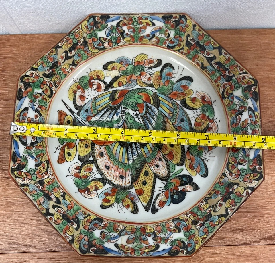 "Antiguo vaso y platillo chino 1000 mariposas patrón años 1890 9"" redondo" Foto 4 de 4