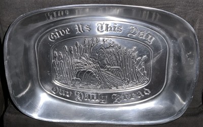Vintage Pewter Bread Tray Duratale by Leonard ''Give Us This Day Our Daily Bread''