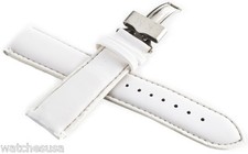 King Master 24mm White Leather Silver Buckle Watch Band Strap
