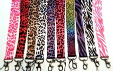 Animal Print LANYARD key chain ID Holder Zebra Leopard Cheetah in ALL COLORS New