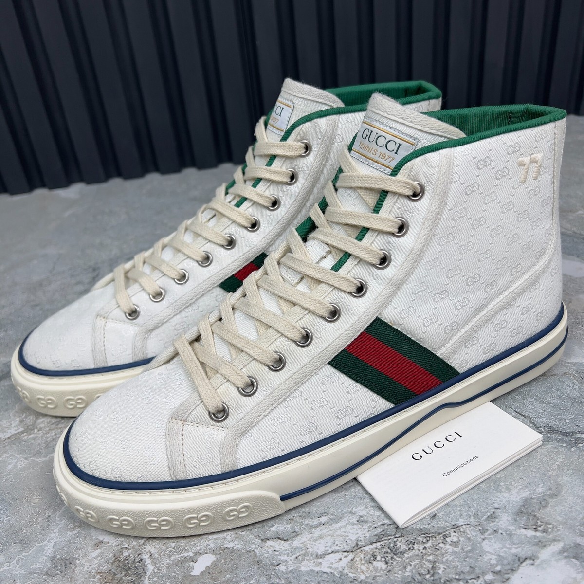 GUCCI ハイカットスニーカー ホワイト　テニス 1977 GUCCI Tennis 1977 GG High Sneakers Monogram White Canvas Fabric 8