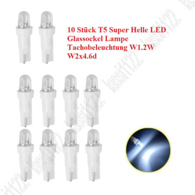 10 Stück T5 Super Helle Weiß LED Glassockel Lampe Tachobeleuchtung W1.2W W2x4.6d