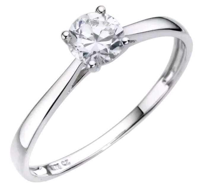 New 9ct White Gold Cubic Zirconia Women's Solitaire Ring H Samuel