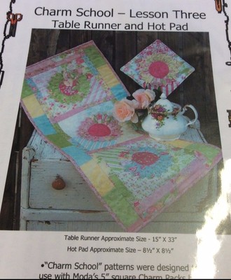 CHARM SCHOOL LESSON 3 TABLE RUNNER & HOT PAD BY QUILTED QUICKIES