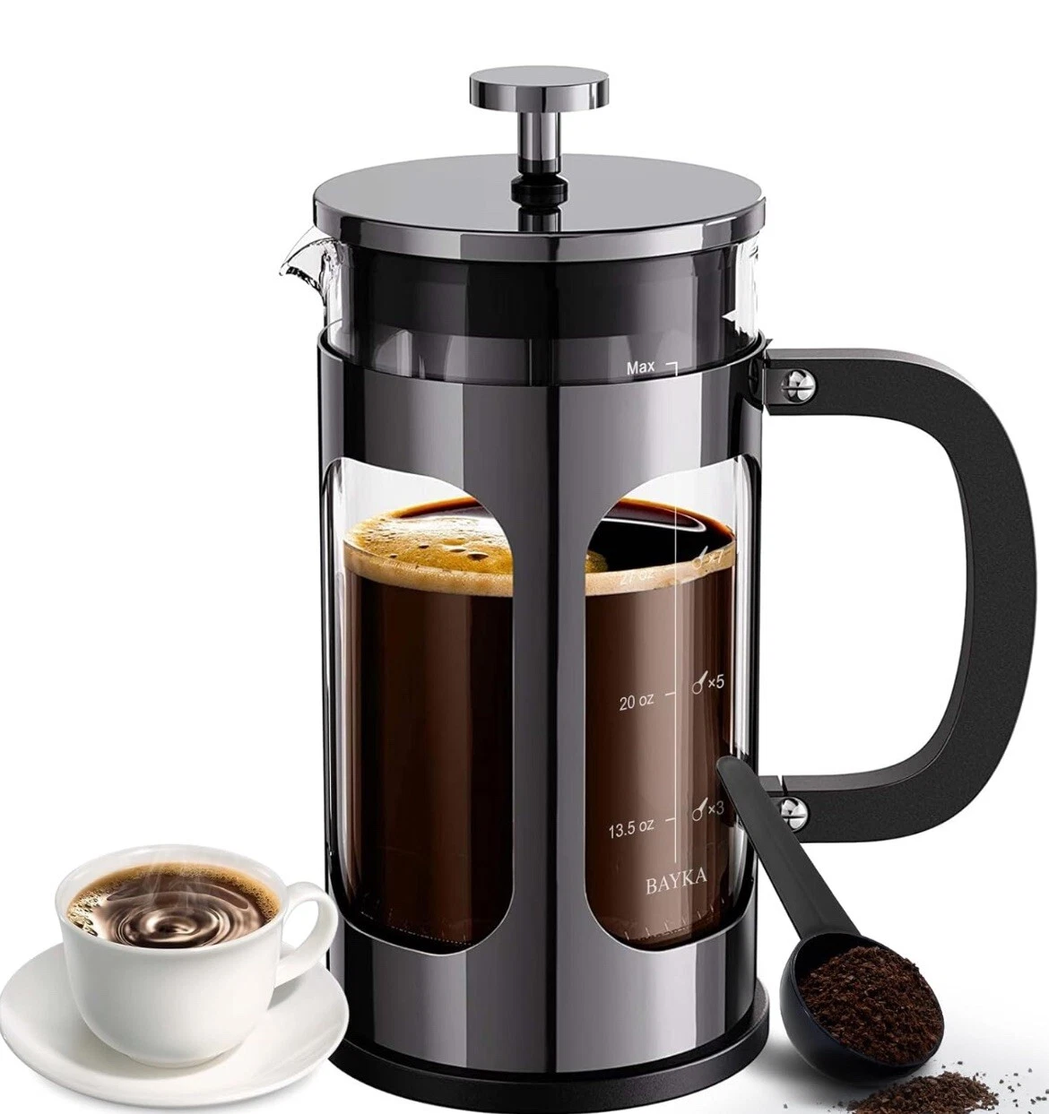 BAYKA 34 Ounce 1 Liter French Press Coffee Maker, Glass Dark Pewter