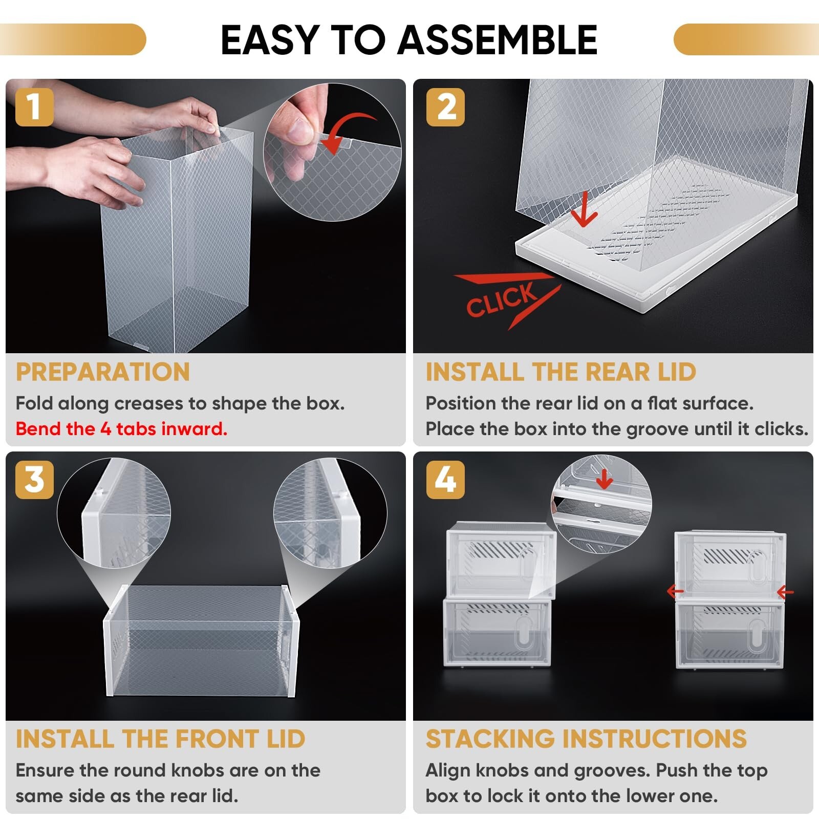 BALEINE 12 Pack Stackable Shoe Storage Boxes Fit … - image 3