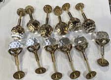 lot 12 clear plastic PULL KNOBS drawer cabinet kitchen Gold Clear Faceted.