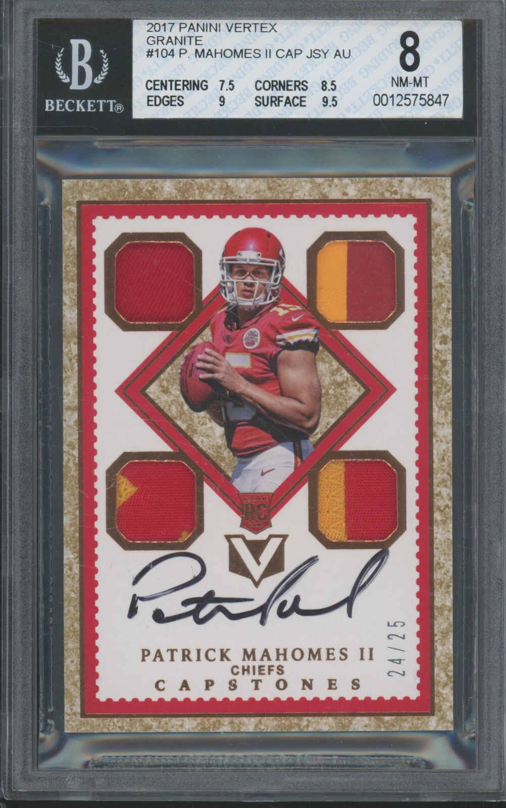 Patrick Mahomes Panini Vertex #104 Autograph Relics-Granite