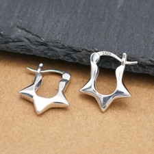 Sterling Silver Star Hoop Hinged Huggie Earrings A4531