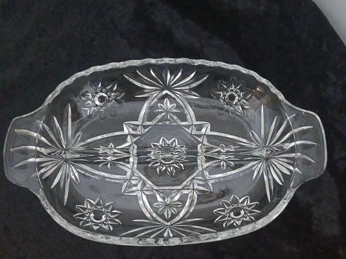 Vintage Anchor Hocking Star of David Divided Relish Dish Pressed Clear Glass
