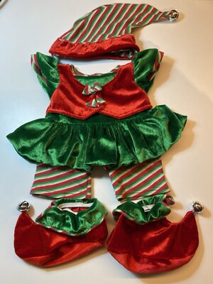Build A Bear Weihnachten rot grün Samt Elfe Outfit Kostüm Mütze Schuhe Glocken Xmas