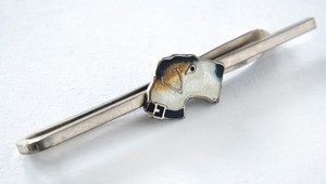 Vintage Tie Bar Clip Jack Russell color enamel dog Novelty Item enamel & silver