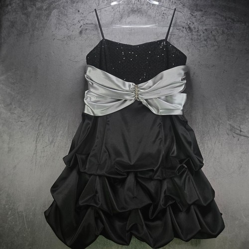 Vintage Ruby Rox Evening Dress 16 Black & Silver Satin Sequins Bubble Hem Prom - Picture 2 of 15