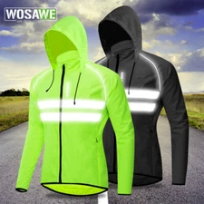 WOSAWE Men Cycling Jacket Reflective Hooded Waterproof Windbreaker Coat Storable
