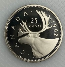 1982 CANADA 25 CENTS CARIBOU PROOF QUARTER HEAVY CAMEO COIN