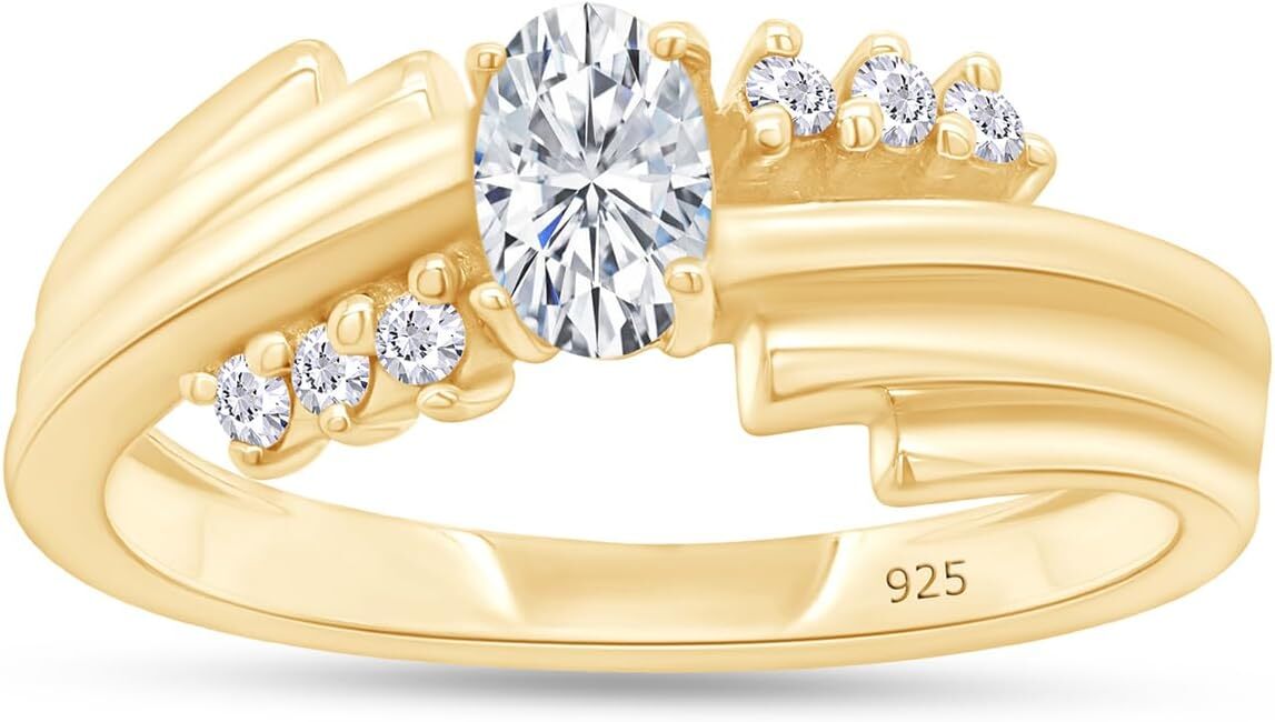 Oval Cut Solitaire Simulated Birthstone Engagement Ring 14K Gold Plated  -image