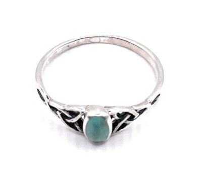 Solid Sterling Silver Turquoise Ring with triquetras size 6