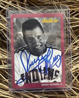 Sandy Alomar Jr Cleveland Indians 1991 Leaf Studio #41 Signed Card nc176