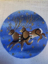Handpainted Needlepoint Canvas,18 mono Zweigart, Santa's Reindeers ornaments
