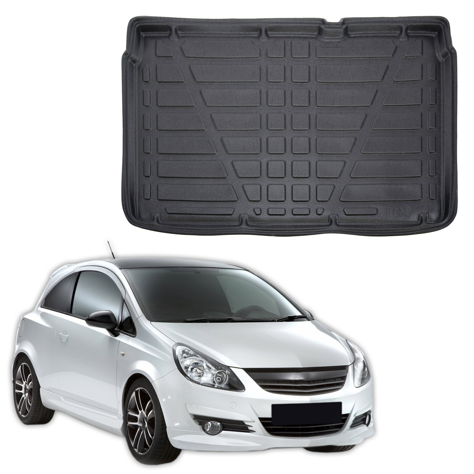 Tapis de coffre de luxe sur mesure en caoutchouc pour Opel Corsa E