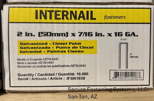 N21-2" Galv. Staples N Wire 7/16" Crown for Senco,Hitachi & Porter Cable - Picture 1 of 2