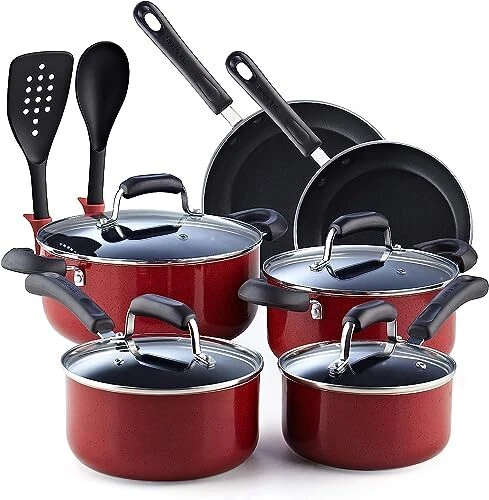 Cook N Home 2601 Stay Cool Handle Pattern 12-Piece Nonstick Cookware Set, Marble