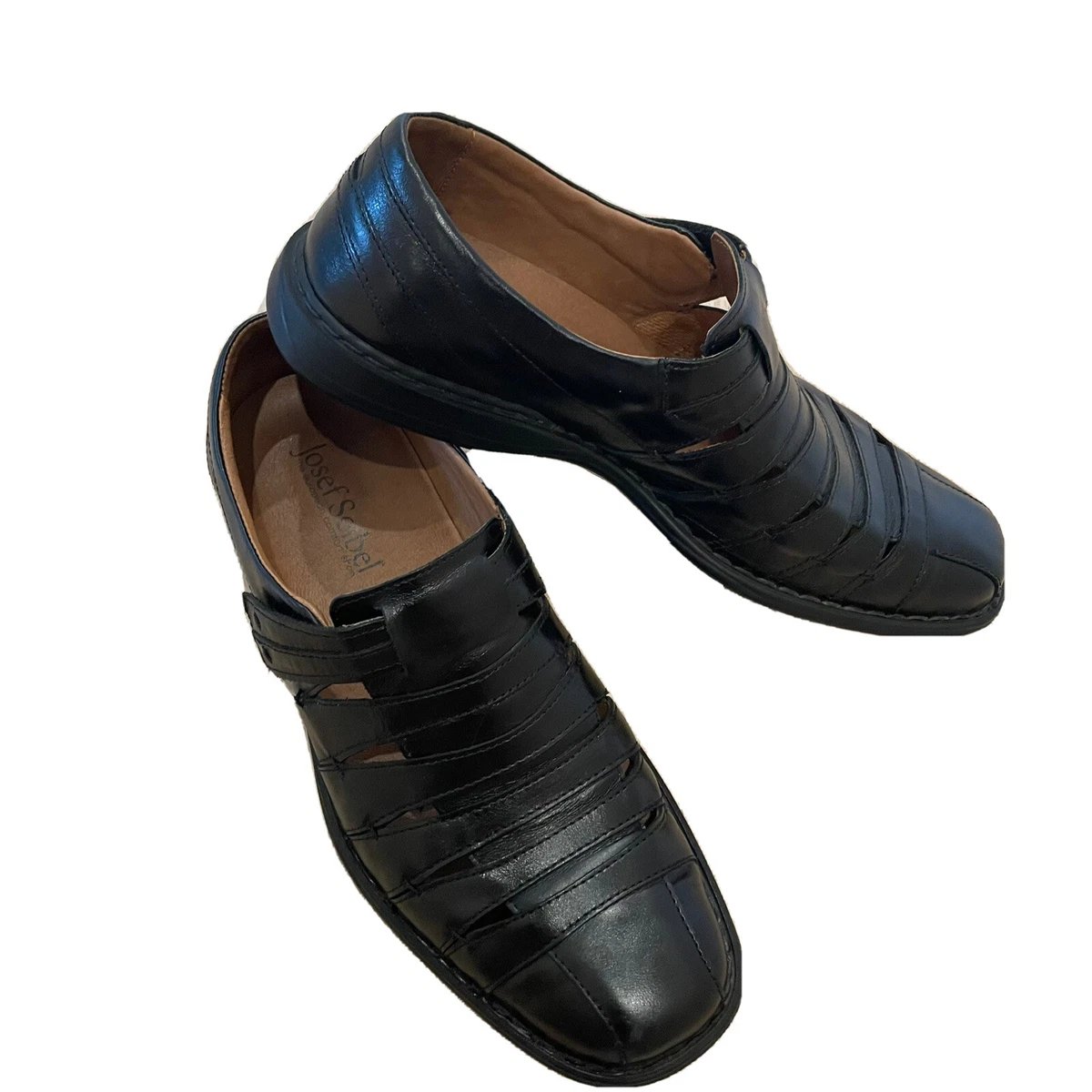EUC Josef Seibel Steven Black Leather Sandals Slip Ons Mens Size