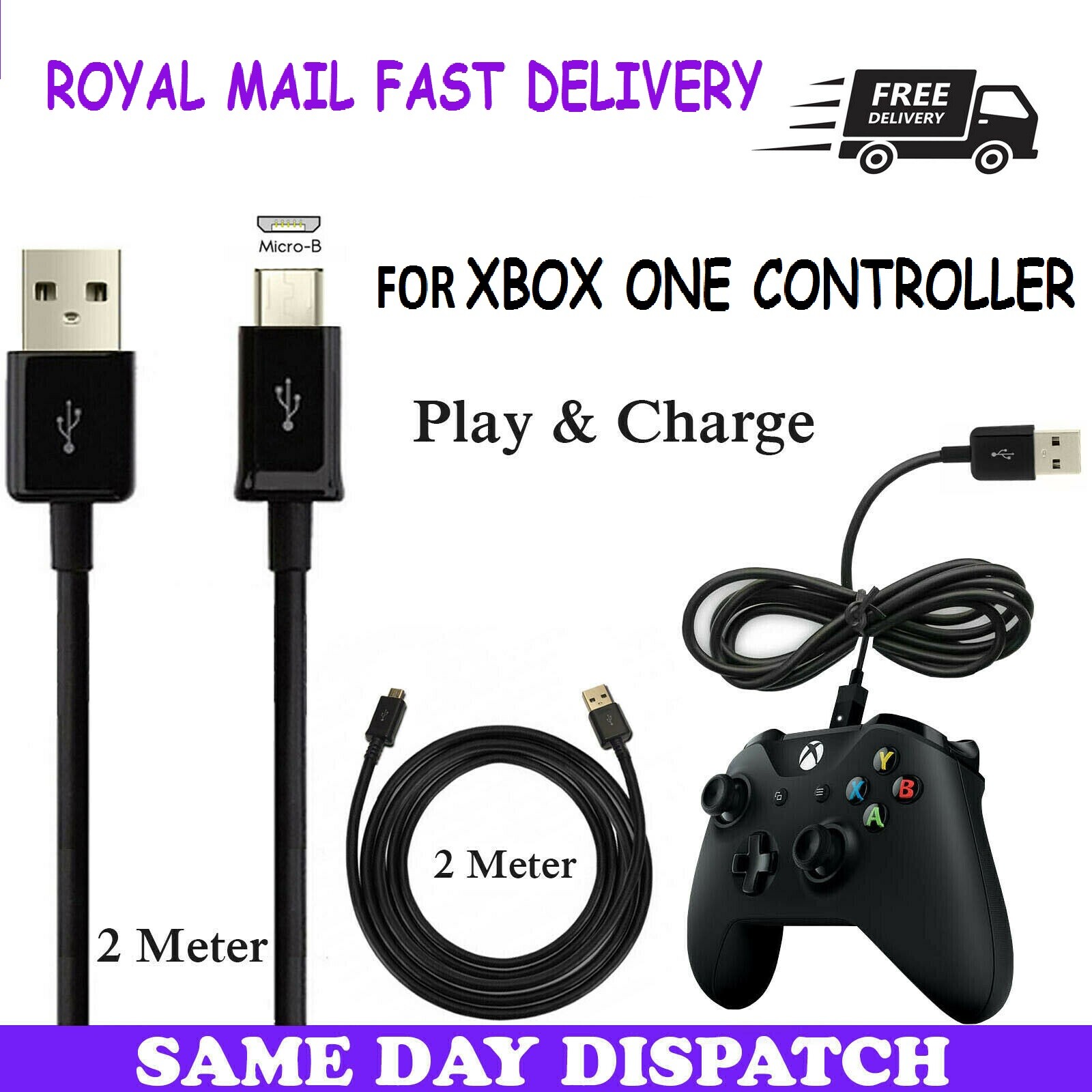 XBOX ONE Charging Cable Black GamePad Controller Charger Lead Micro USB