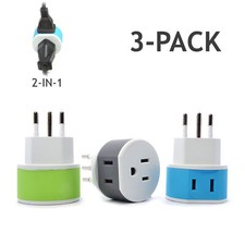 OREI Italy, Uruguay Travel Plug Adapter - 2 USA Inputs - 3 Pack - Type L