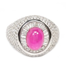 925 STERLING SILVER NATURAL PINK RED RUBY OVAL CABOCHON WHITE CZ RING SIZE 9.5